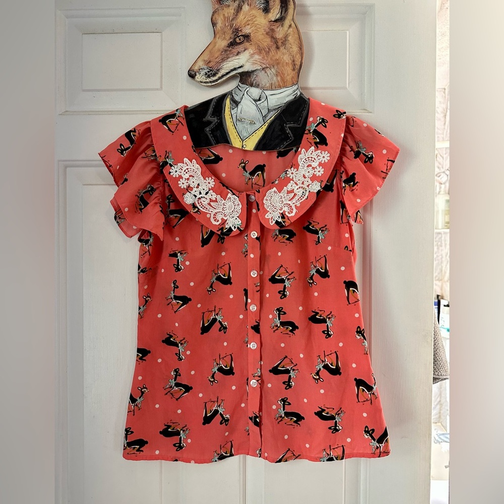Beach Bash by Tatyana retro deer fawn collared blouse